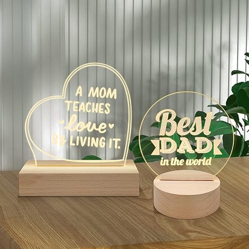 Base de pantalla LED de madera con hoja acrílica, paquete de 2 bases de luz LED USB iluminadas de madera para el día del padre, día de la madre,