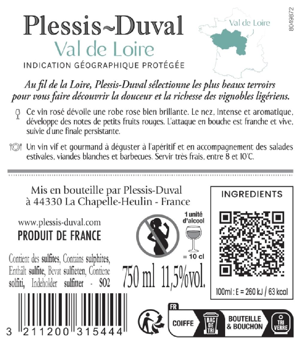 Plessis-Duval - Vin Rosé - IGP Val de Loire - 6x75cl