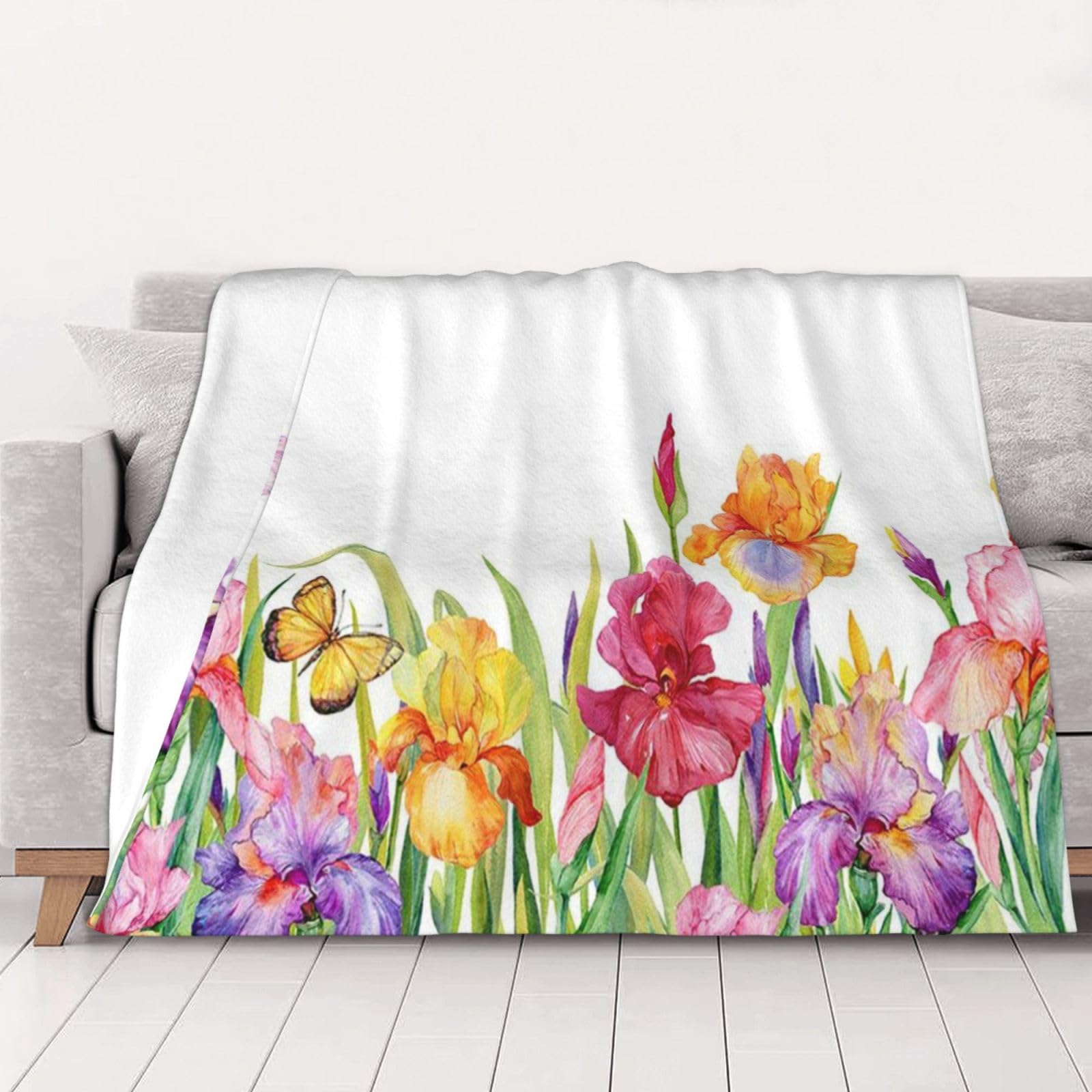 Couverture en flanelle pour canapé et voiture, plaid chaud motif iris 200x150