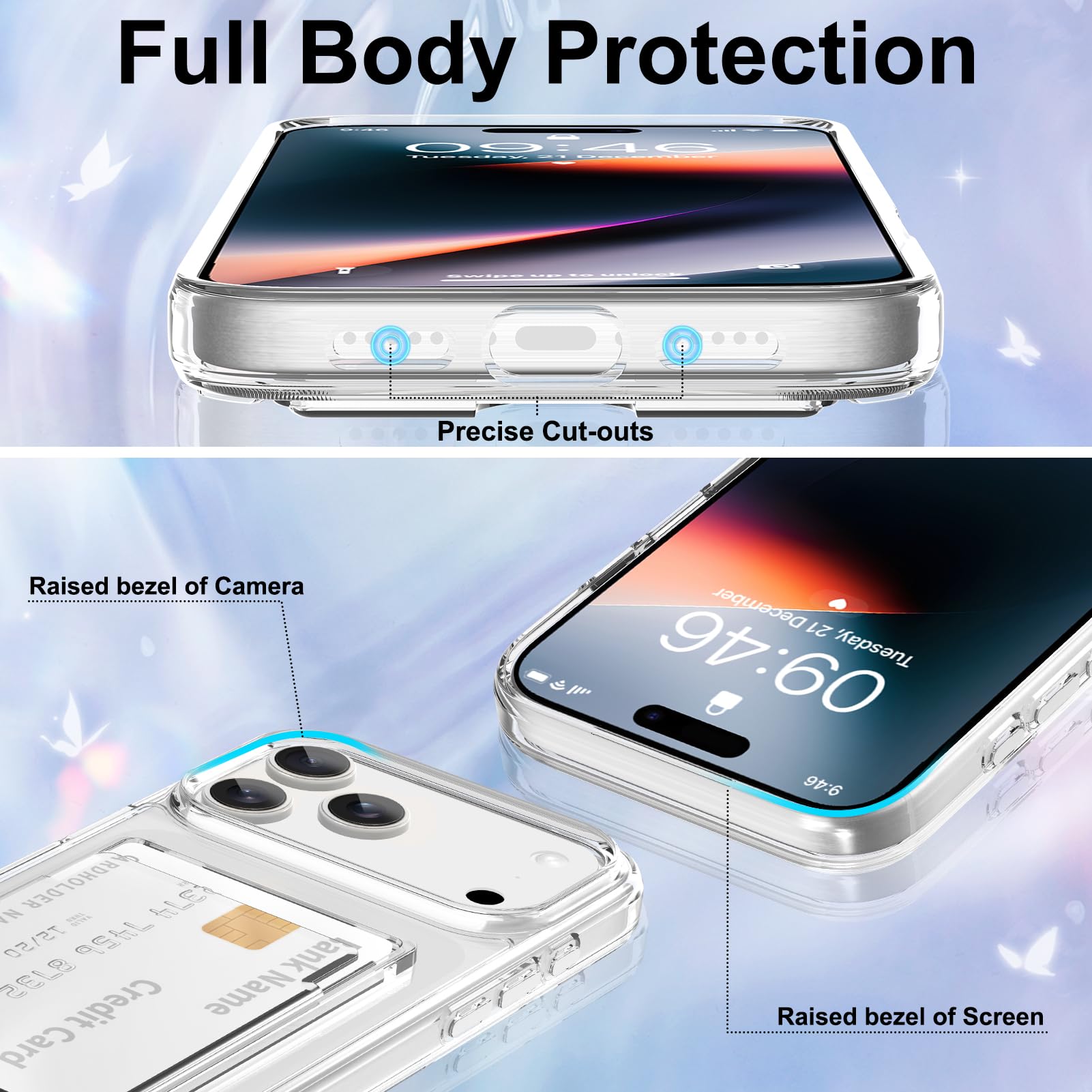 Gukalong Schutzhülle für iPhone 17 Pro Max, 17 cm (6,9 Zoll), hartes Polycarbonat, strapazierfähig, stoßfest, kratzfest, mit Kreditkartenhalter, Ausweisfach, Anti-Vergilbung, transparente Schutzhülle