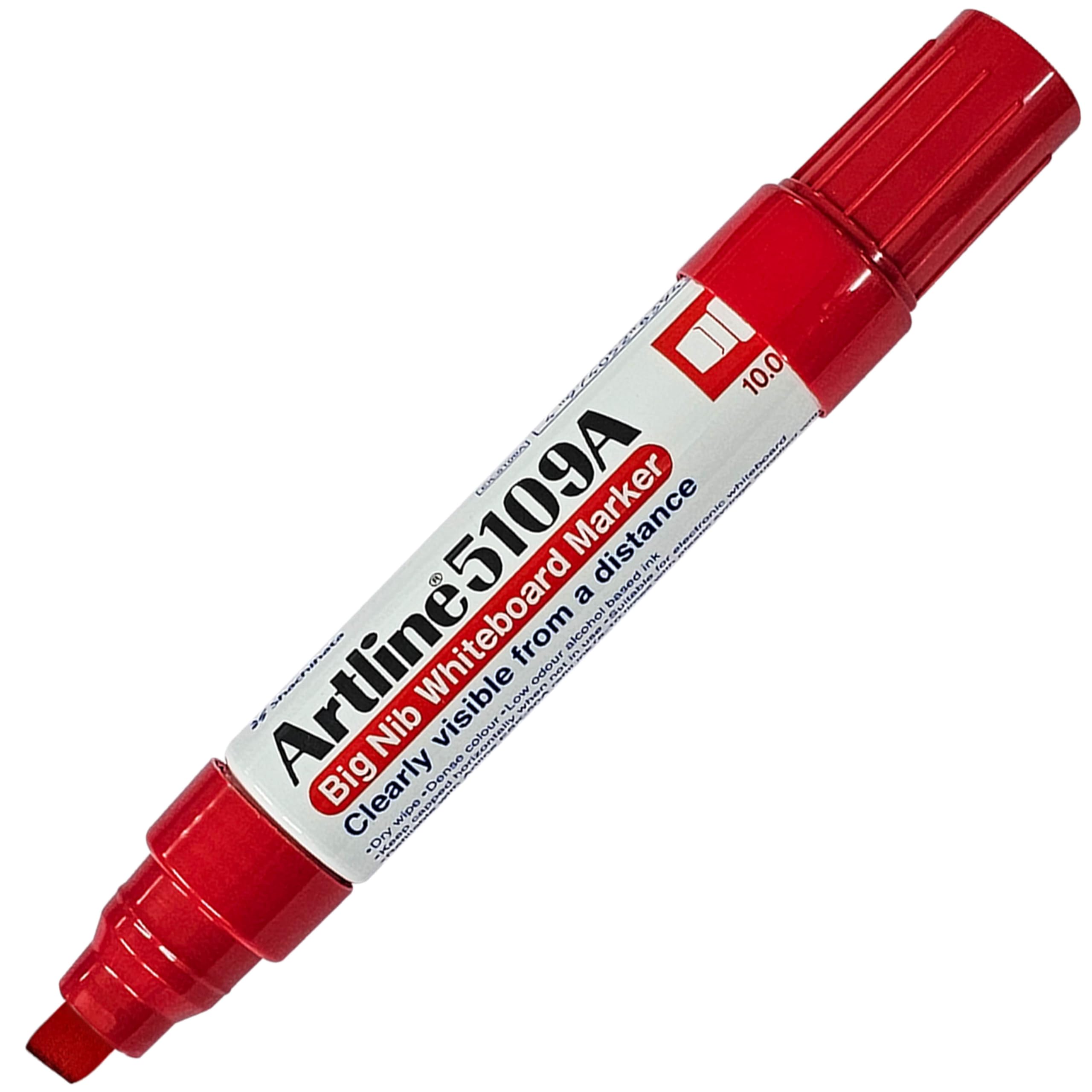 Artline 5109A Big Nib Whiteboard Marker Pens, RED, Broad Chisel Tip (10.0mm), Pack of 1, Dry Erase, Dry Wipe, Refillable, Visibly Clearly, School Office Use