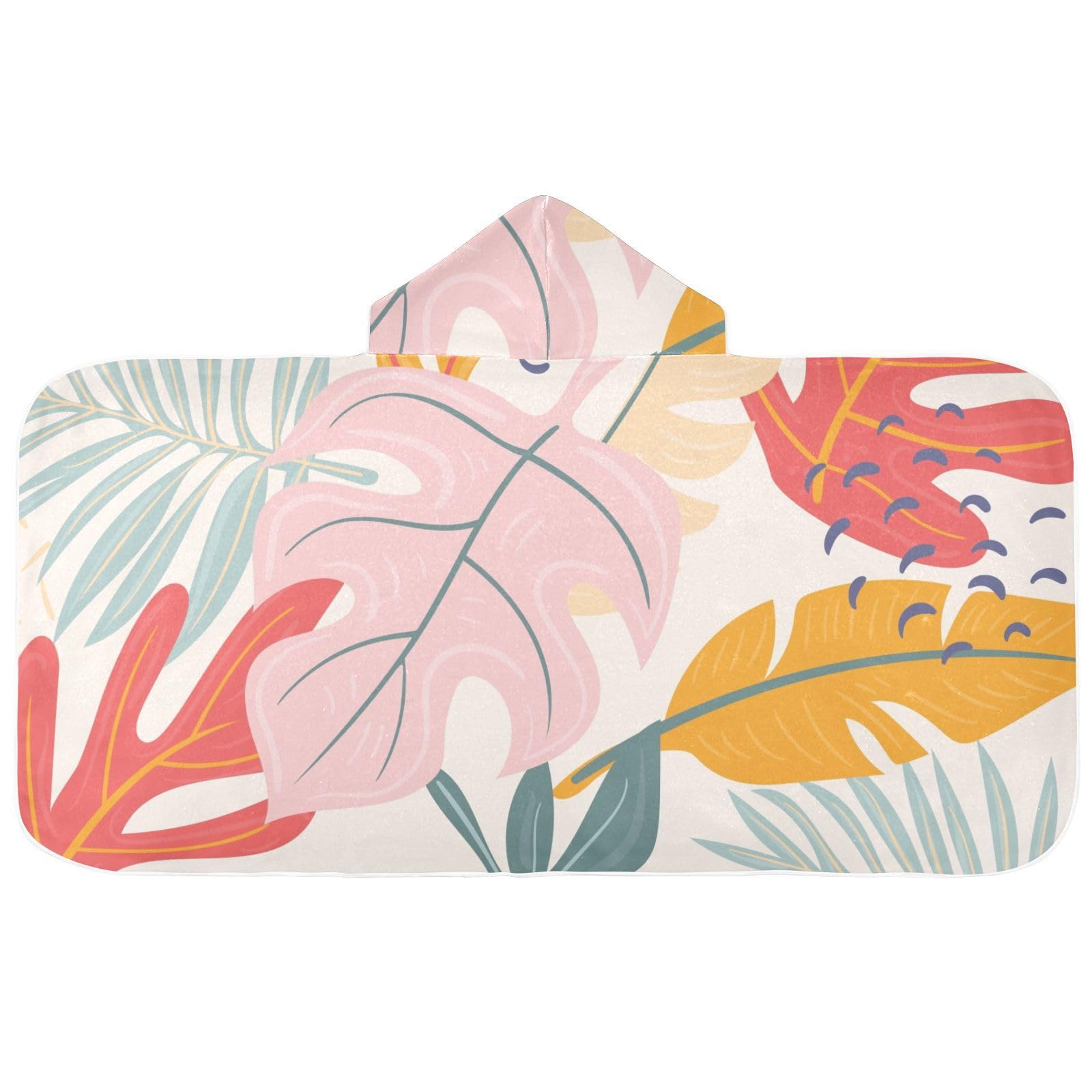 susiyo Kids Hooded Bath Towel Colored Tropical Leaves Beach Towel for Kids 23.5 x 50 Inch Microfiber Soft Absorbent Quick Dry Bath Swim Pool Towel Wrap Poncho Bathrobe with Hood for Kids Toddler