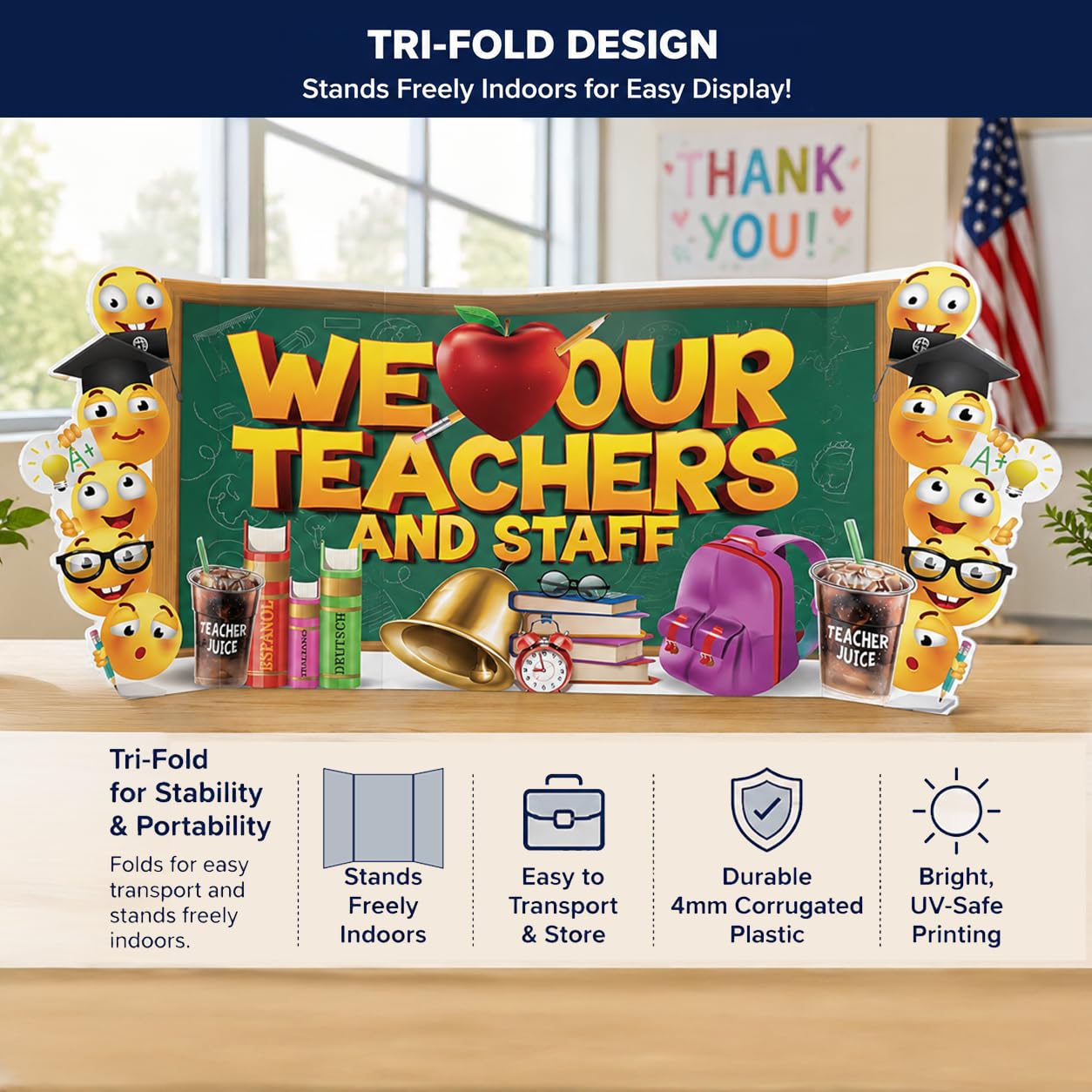 VictoryStore Lot de 6 cartes de remerciement géantes « We Love Our Teachers and Staff » - Imperméables - Avec piquets inclus