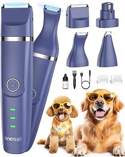 oneisall Cordless Dog Clippers with Double Blades - Quiet Low Noise Trimmer for Paws, Eyes, Ears, Face & Rump on Small Pets (Purple)