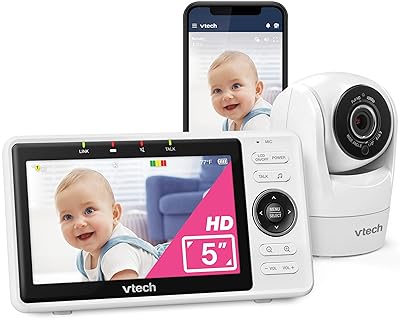 VTech VM901 Smart WiFi Baby Monitor with 1080p FHD Camera and 5" HD IPS Display, Free App, Remote Pan Tilt Zoom, Night Vision, Motion Detection Alerts