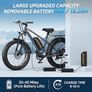 1000W Peak Electric Bike for Adults, 30MPH & 60 Miles, 48V 18.2AH Removable Battery, Hydraulic Disc Brake, 3 Ride Modes, 7-Speed Fat Tire Ebike for Off-Road, Commuting & Adventure