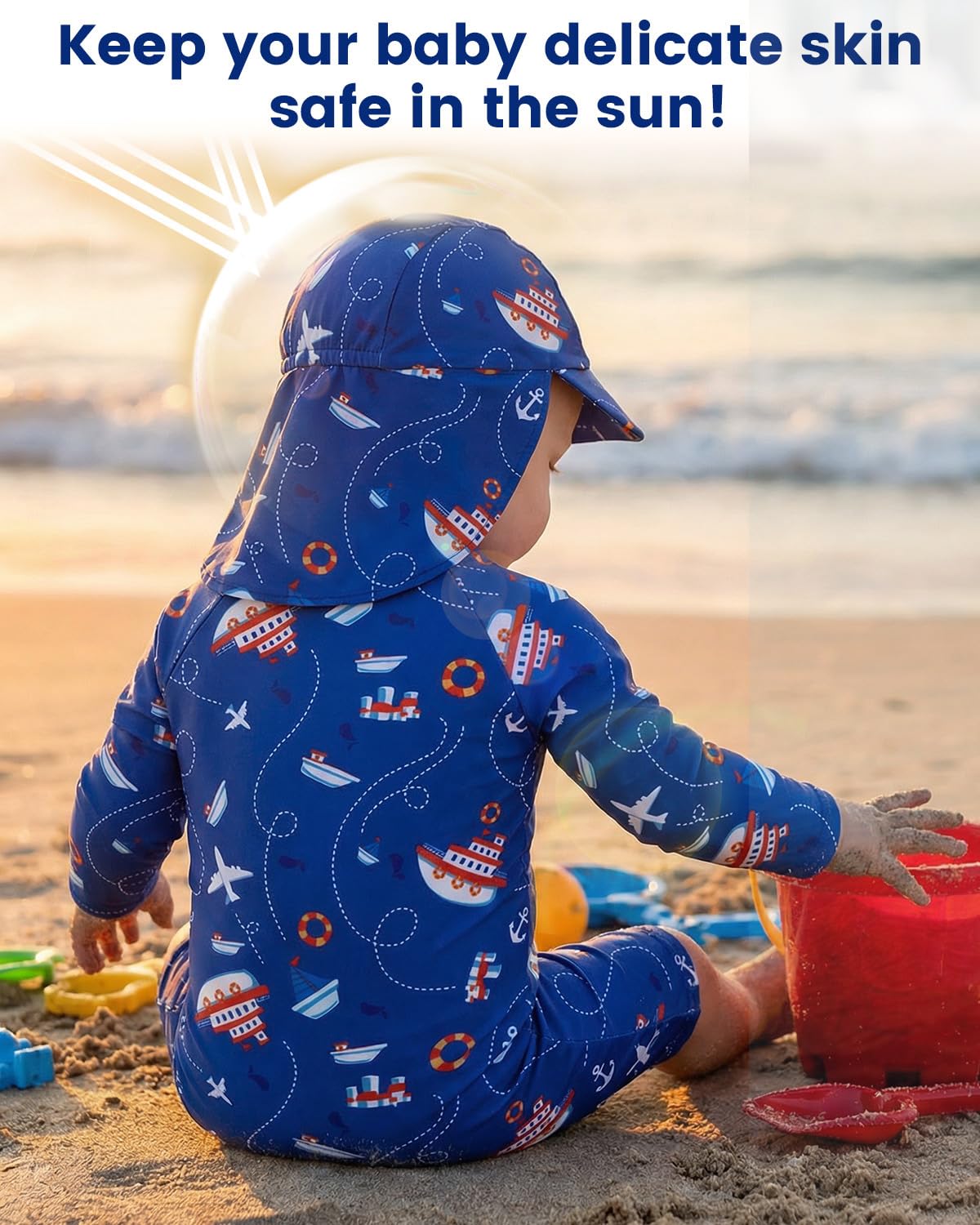 JiAmy Maillot de bain une pièce pour bébé garçon avec chapeau de soleil, manches longues, fermeture éclair, protection solaire, maillot de bain une pièce