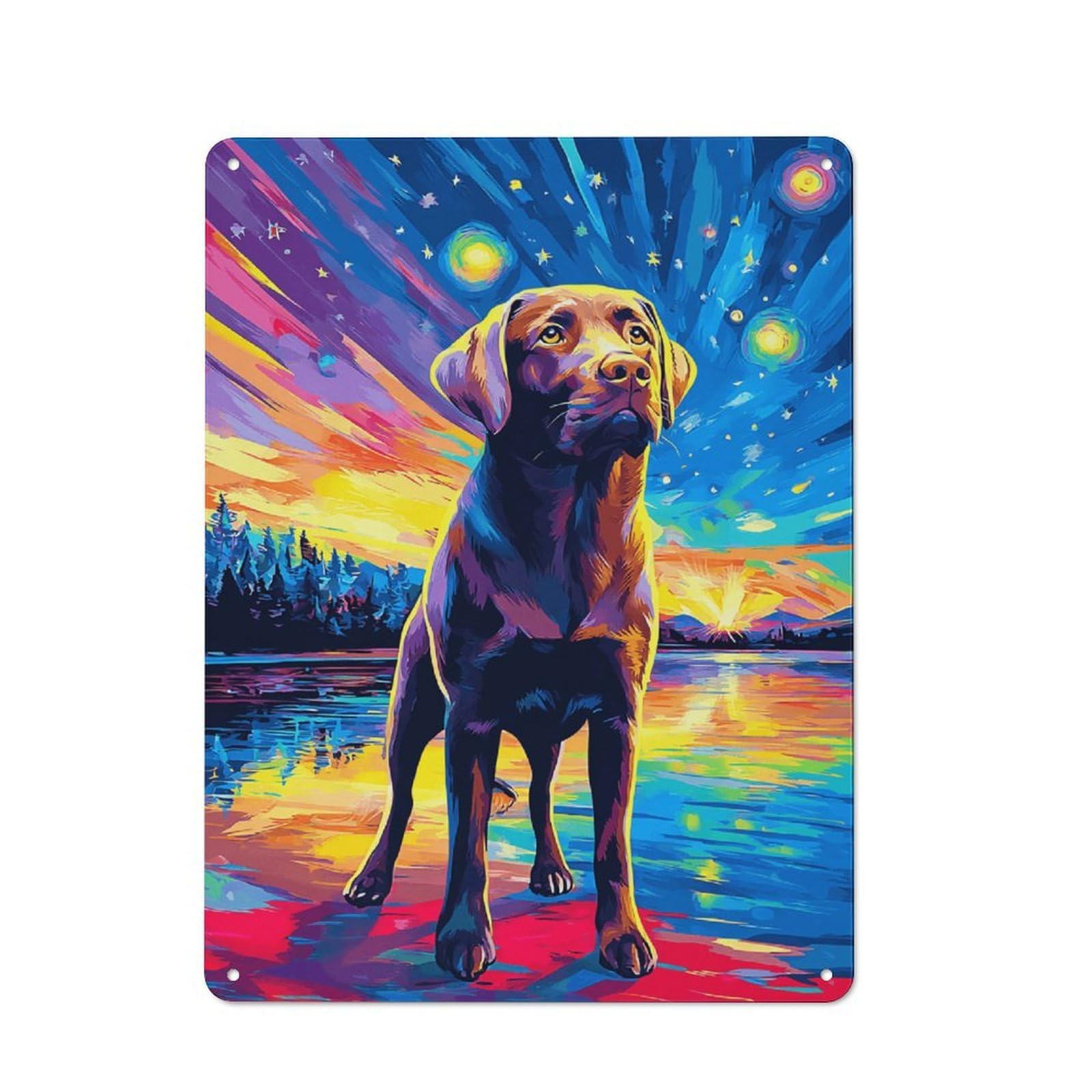 Junmoney Starry Night Dog Majesty Tin Wall Plaque 40X30cm With For Hallway Wall, With Clear Retro Wall Decor Character