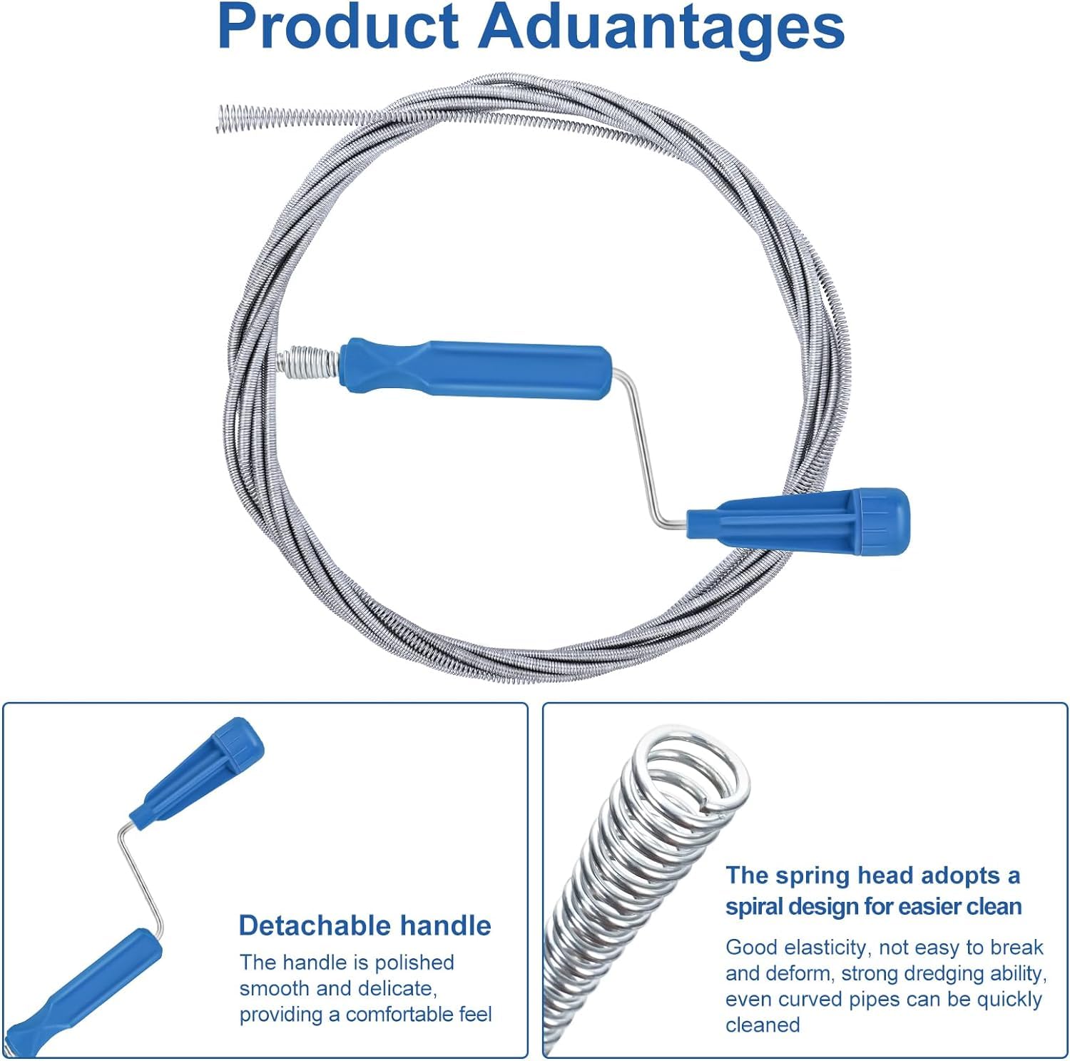 Furet Déboucheur Canalisation Professionnel Lot de 2 3m 0,6m Pour WC Evier