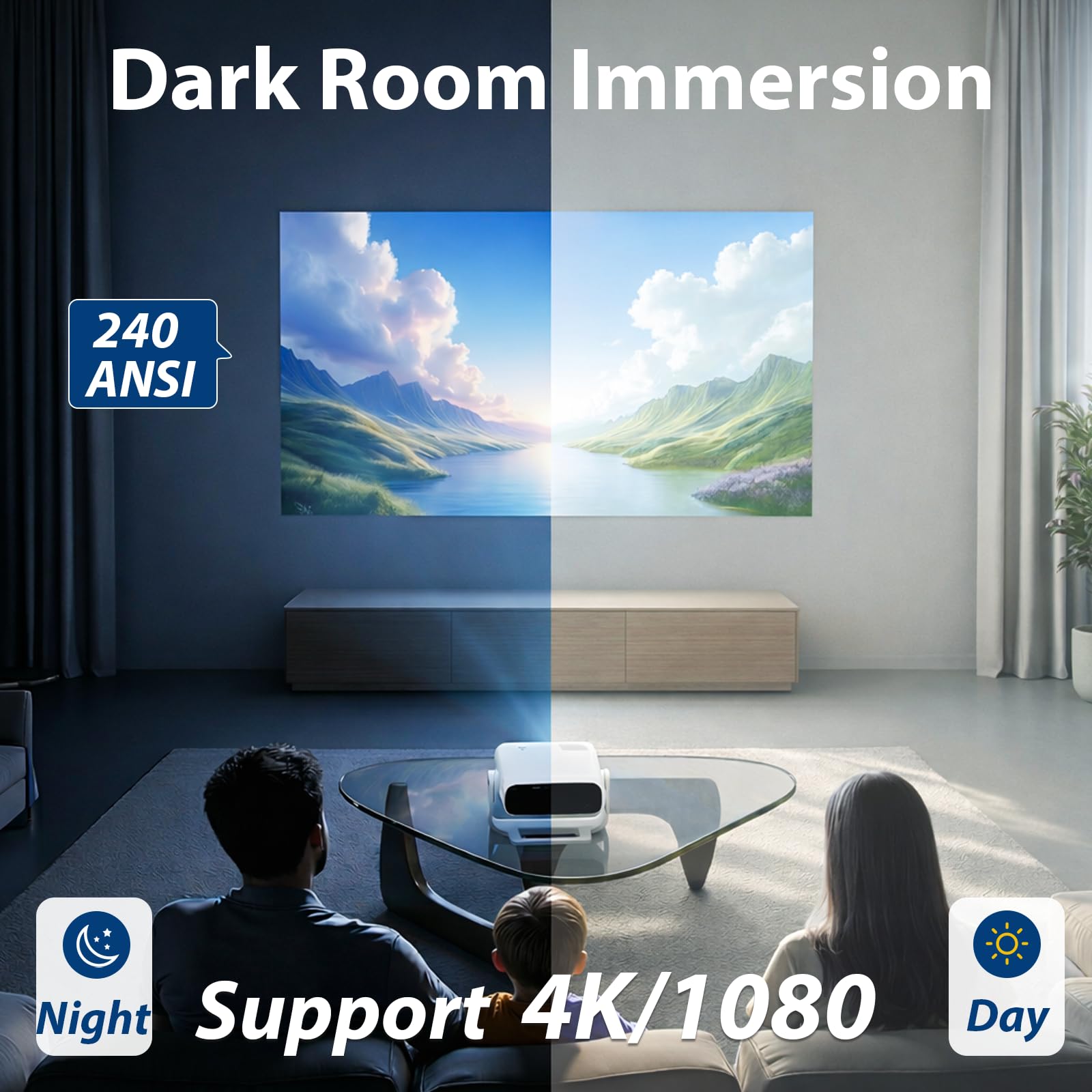 Wielio 2026 Smart Projector Android TV with WiFi 6 and Bluetooth 5.0 Built in 1000+ Apps 240 ANSI Portable Bedroom Mini Movie Projector Support 4K/1080P Auto Keystone & Zoom - 2