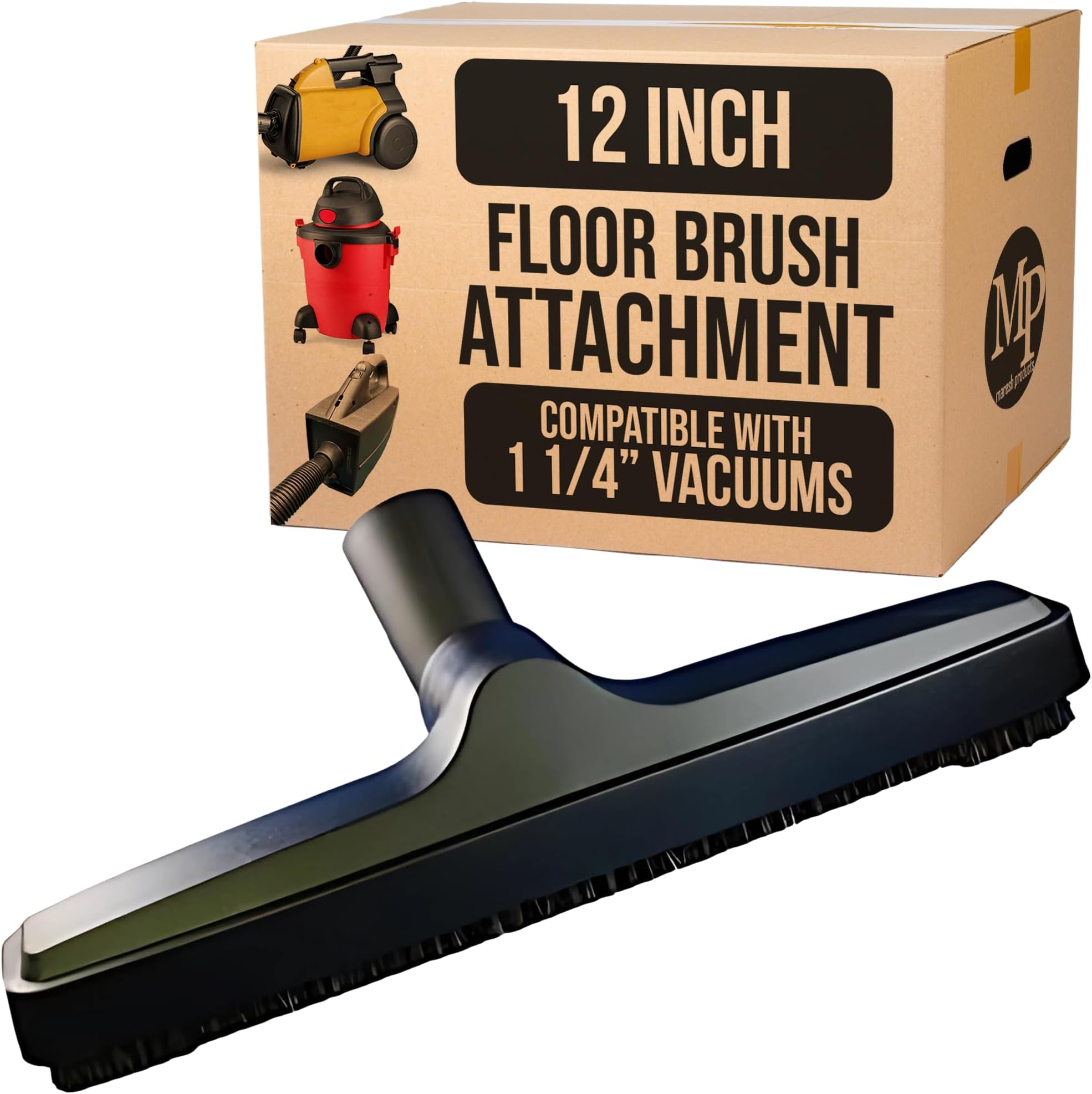 MP Maresh Products Genuine Deluxe Brush Attachment - Horse Hair Brush, Wet Dry Vacuum Cleaner, Central Vacuum System Parts & Accessories, Dust Floor, 32mm Standard Size - Black (12 Inch)