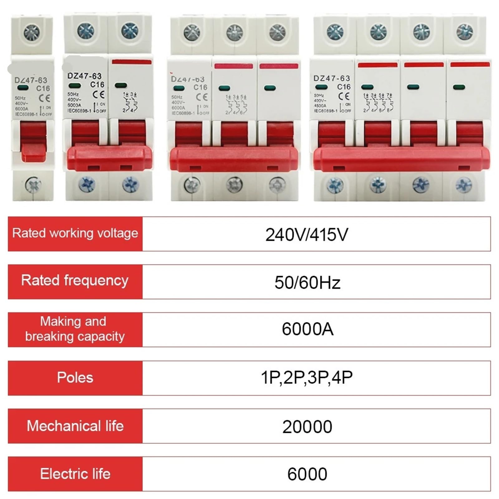 Disjoncteur Miniature DZ47-63 1P 32A - 230/400V, 50/60Hz, Pour Tableau électrique, Protection Circuits - 11