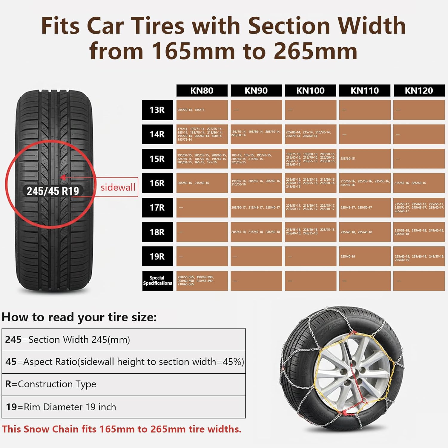 C-Hopetree Universal Snow Tire Chains for Cars and SUVs, Reusable Emergency Anti-slip Cable Tire Chains for Winter, Designed for Ice, Snow & Traction Enhancement, Model KN100