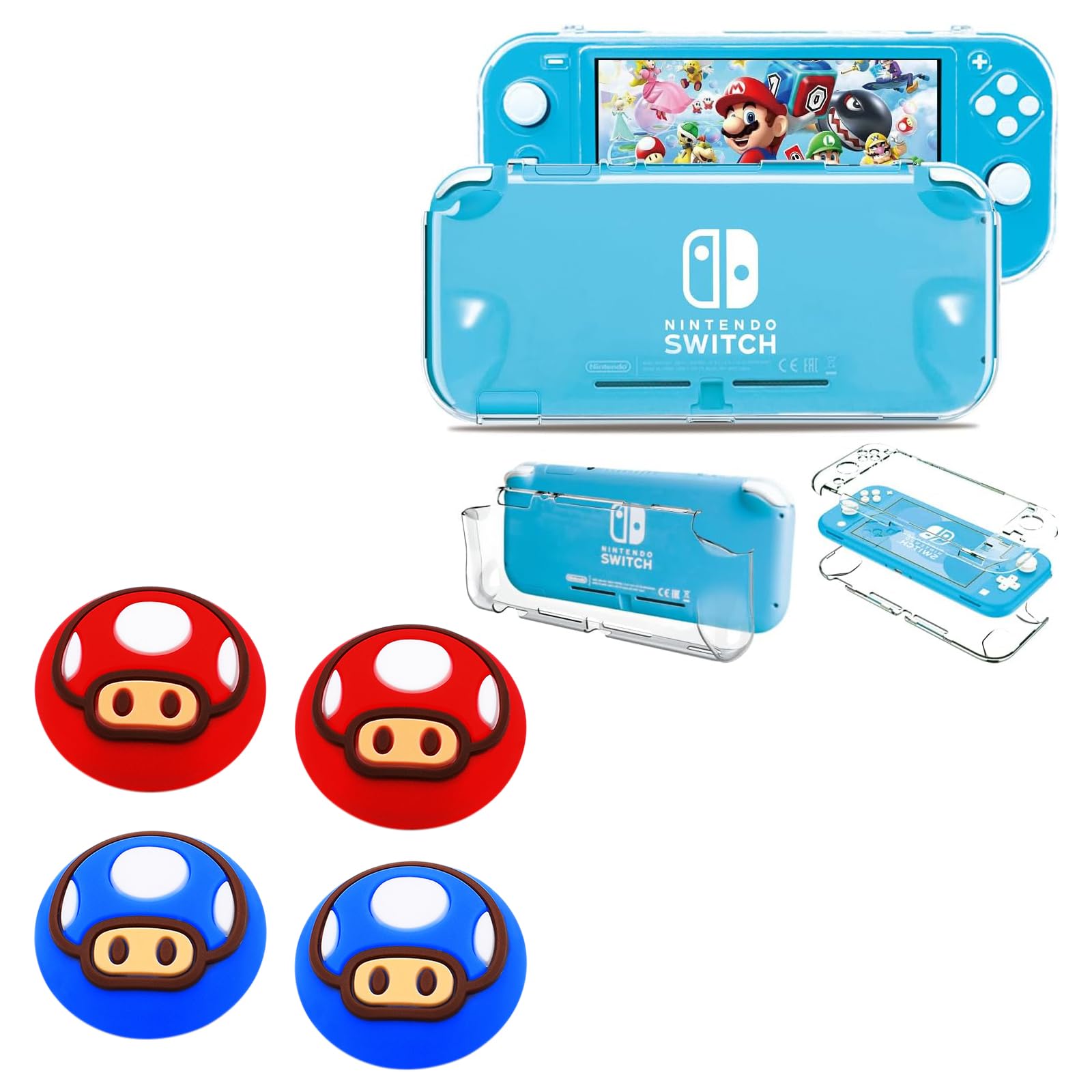 Switch Lite Protective Case Clear and 4 PCS Switch Lite Thumb Grips Caps