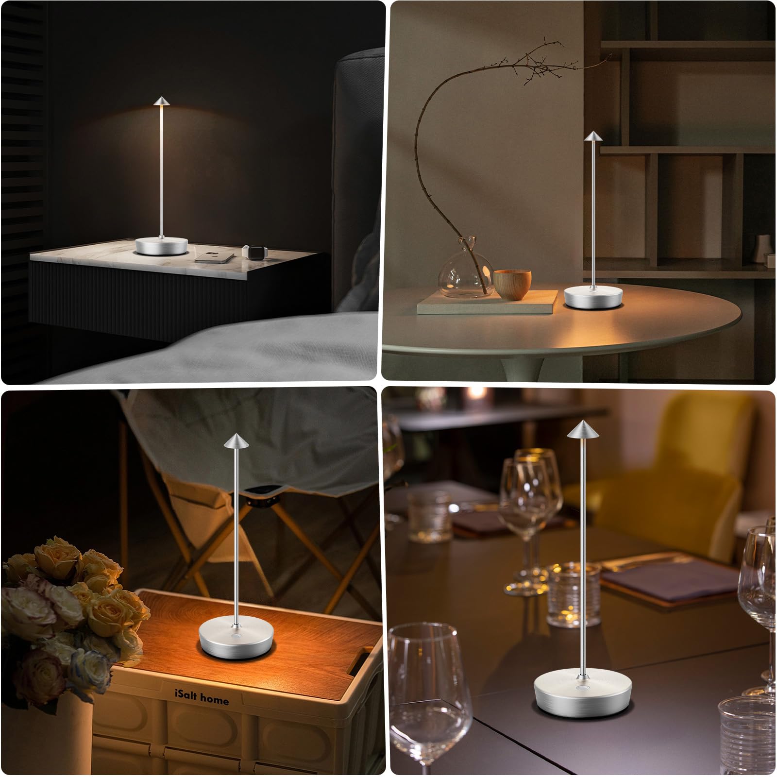 YHT Cordless Rechargeable Table Lamp - 6000mAh Battery, IP54 Waterproof, 3-Color Dimmable LED Light For Indoor/Outdoor