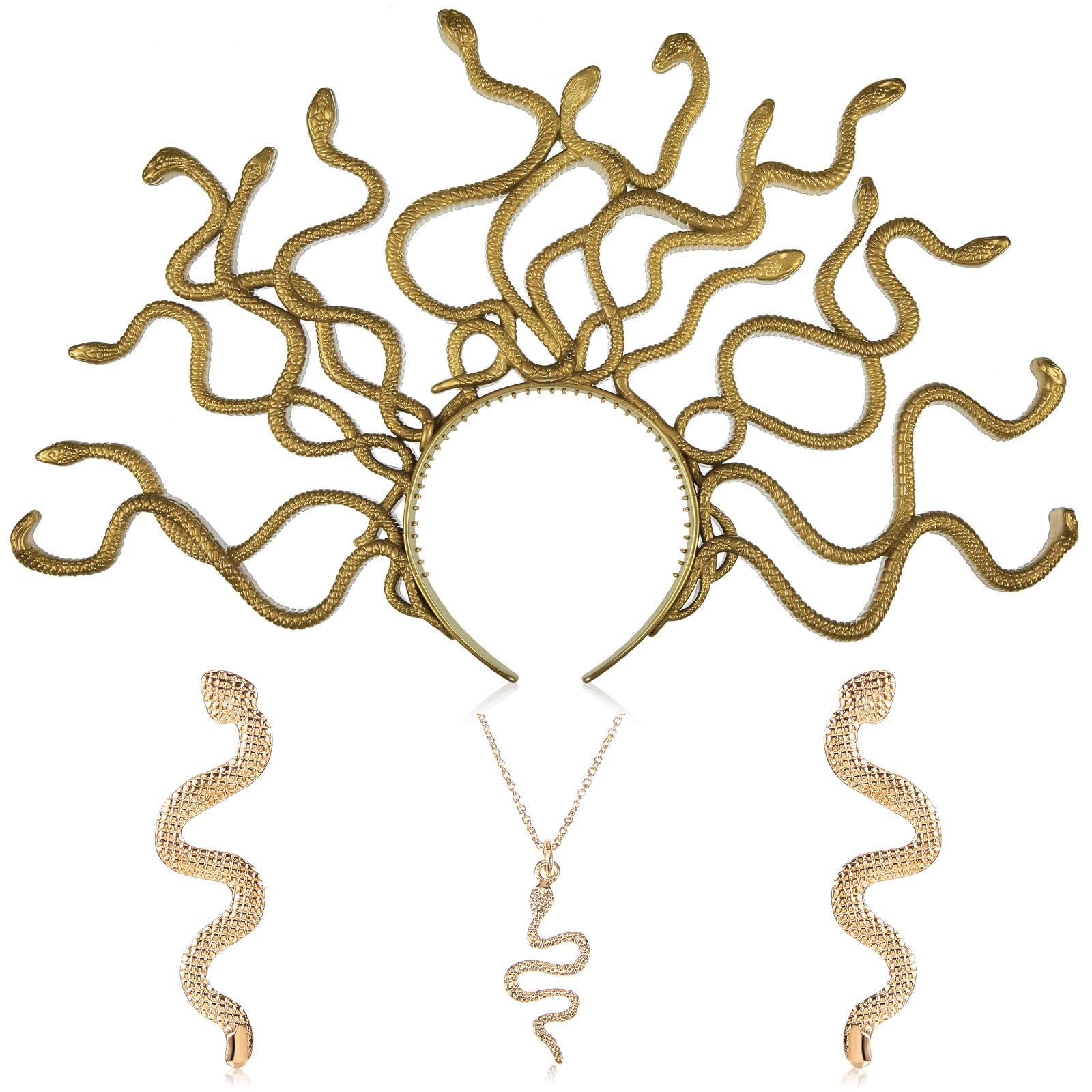 3 Pcs Medusa Costume Accessories, Medusa Headpiece Snake Earrings Necklace