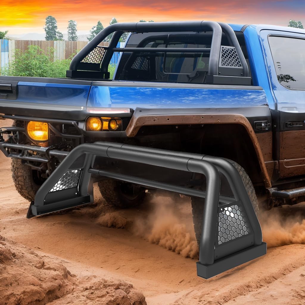 Heavy Duty Universal Roll Bar Fit for Dodge Ram 1500/2500/3500, Chevy Silverado, Ford F-Series, Toyota Tundra, Titan | Q235A Steel Sport Chase Rack with Adjustable Truck Bed Roll Bar