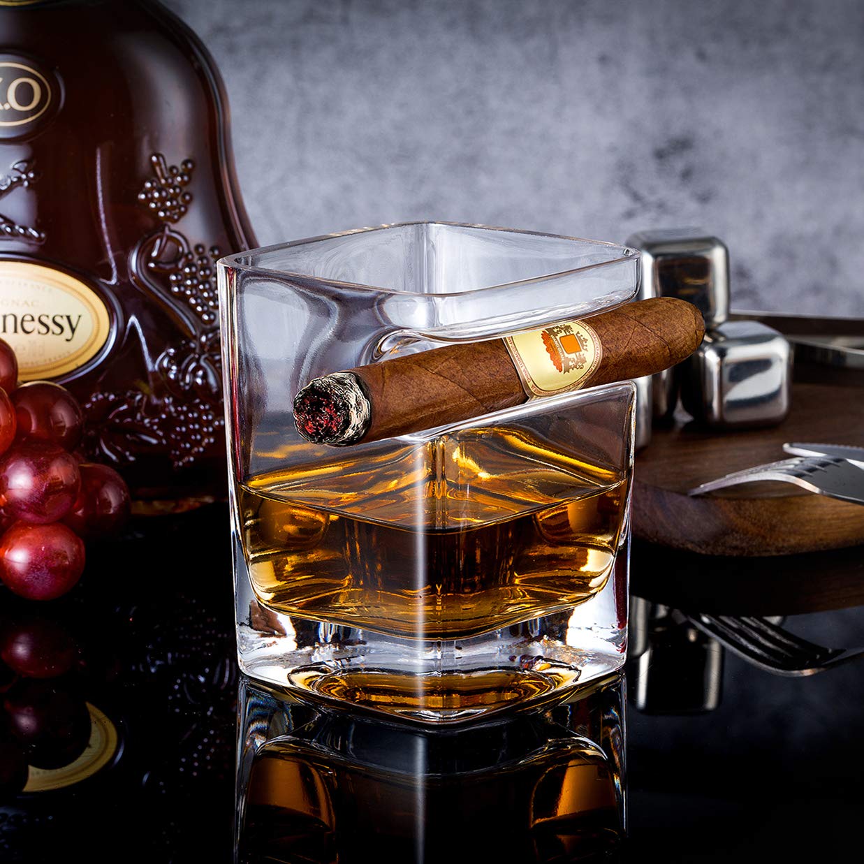 YouYah Cigar Whiskey Glasses with Cigar HolderSet of 2,Cigar