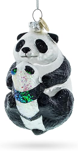 Madre y Bebé Panda Abrazo - Adorno de Navidad de vidrio soplado