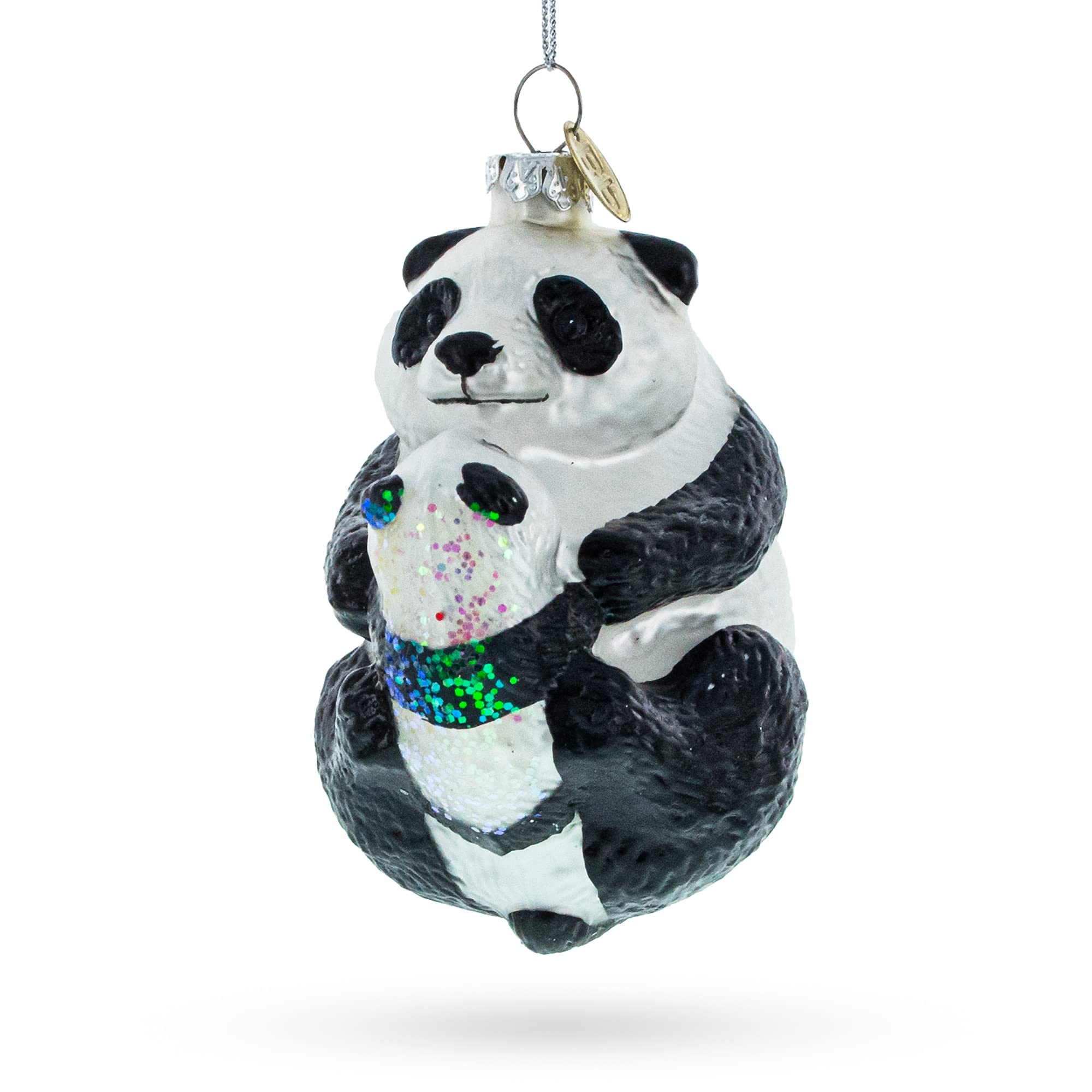 Décoration Noël en verre Panda mère et bébé pour célébrer le premier Noël