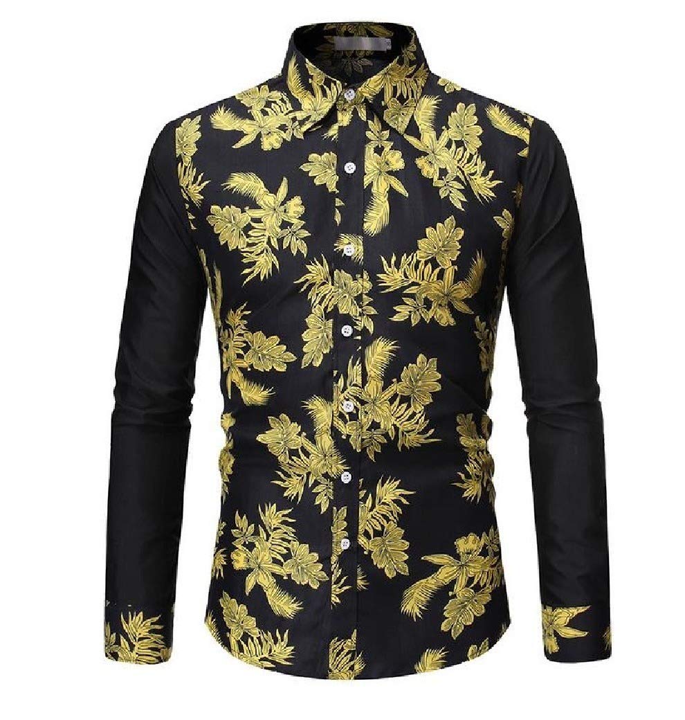 Doufine--men clothesDoufine Men Nightclub Plus-Size Casual Floral Hit Color Patched Shirt AS1 L