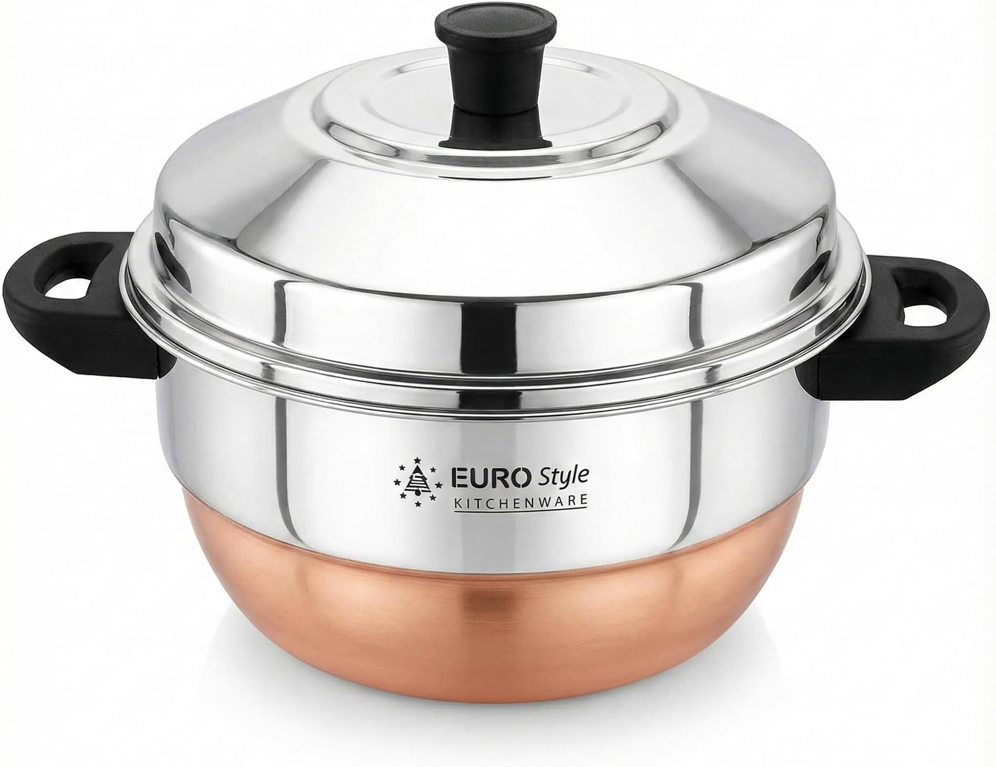 EURO style Compact Deluxe -12 Copper Bottom l Idly Cookware + Steamer | Idli, Idiyappam, Dhokla & Vegetable Steamer | 2 in 1 | 3 Idly Plates (12 idlis) +1 Steamer | Multipurpose