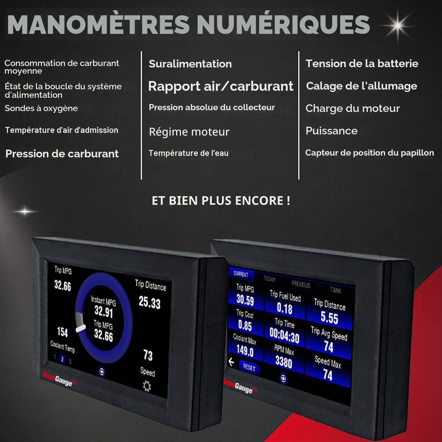 ScanGauge III Ordinateur de Voyage de Carburant avec jauge XGauge (avec Support de fenêtre de Luxe) PN: sgIII