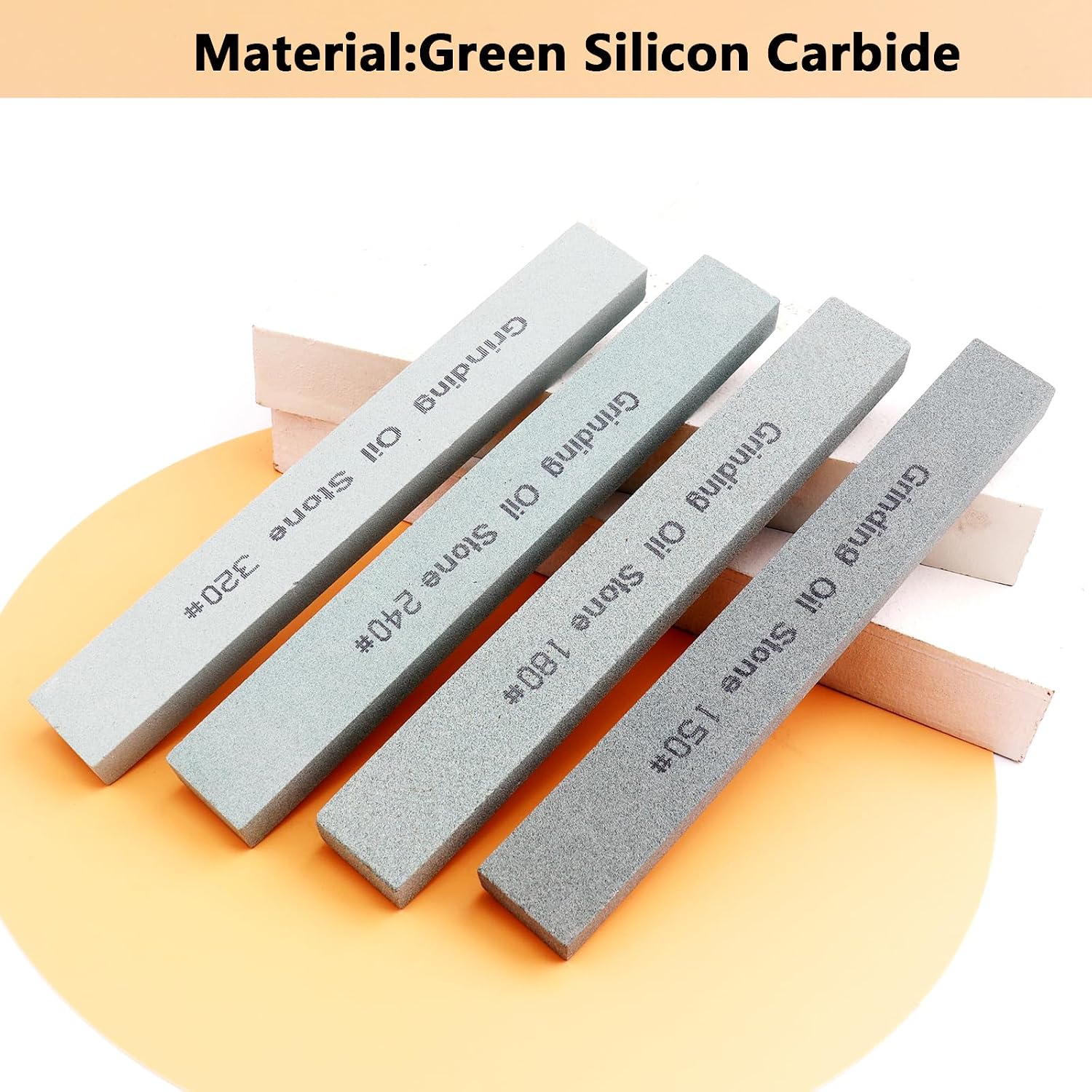 4Pcs Flat Sharpening Stone Set - 150/180/240/320 Grit Green SiC | Green Silicon Carbide Honing Whetstone Kit for Moldels, Metal & Knife Cutting Tools (150*20*10mm)5.91×0.79×0.39 in