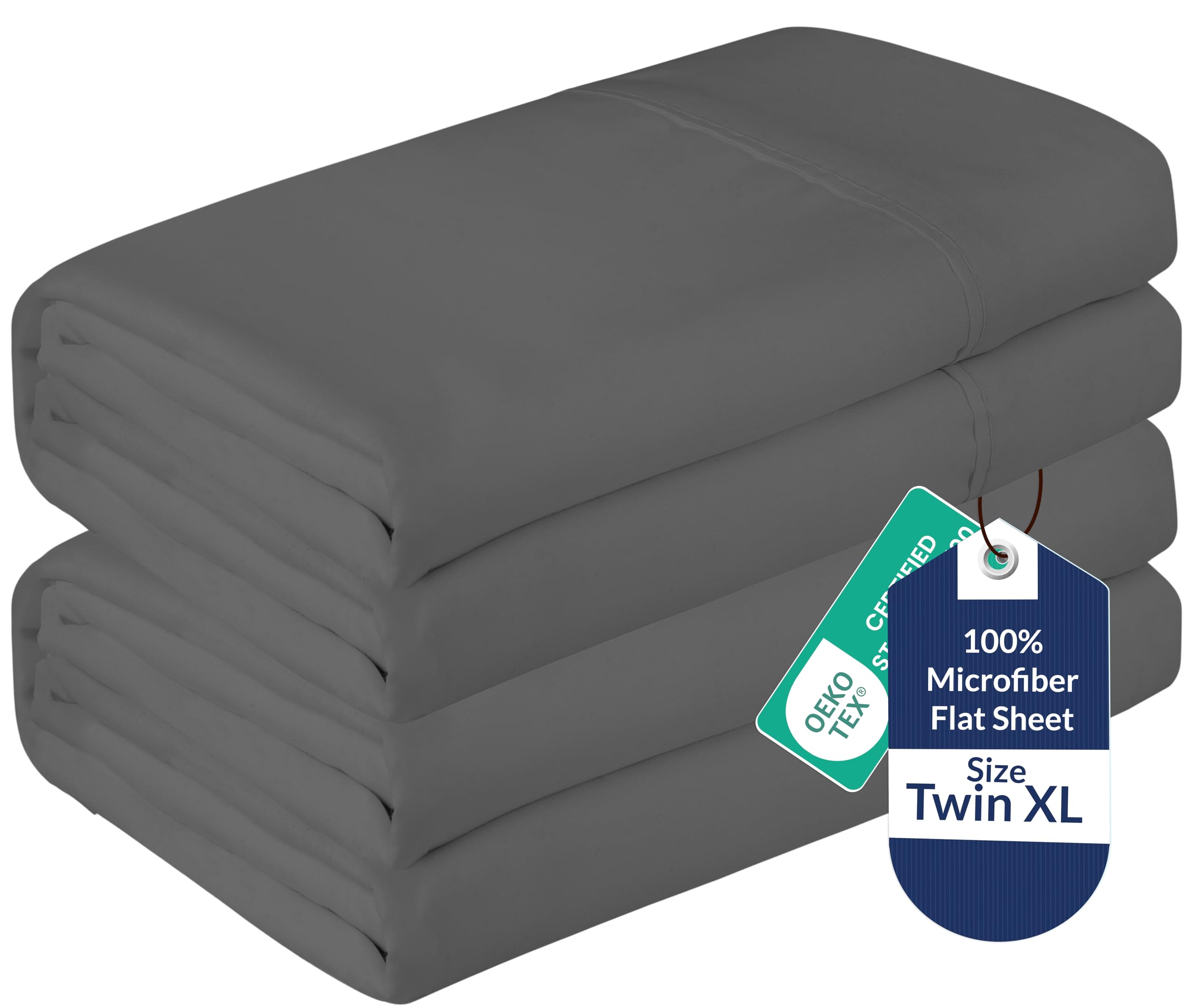Royale Linens 2 Pack Bulk Flat Sheet Set - Top Sheets - Soft 1800 Microfiber - Wrinkle &amp; Stain Resistant - for Hotel, Massage Table, Hospital, Dorm - Twin XL Flat Sheet Sold Separately (Twin Xl, Grey)
