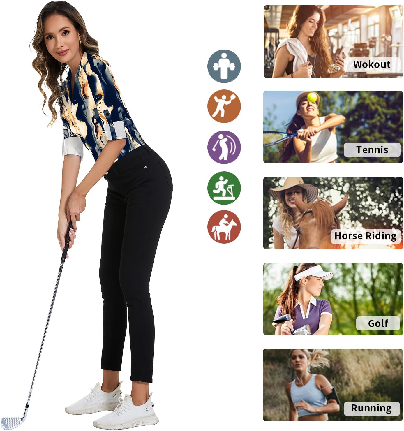 Soneven Women's 3/4 Sleeve Golf Polo Shirts V Neck Ruffle Sleeve Dressy Tops Casual Work Tunic Blouses - Image 6