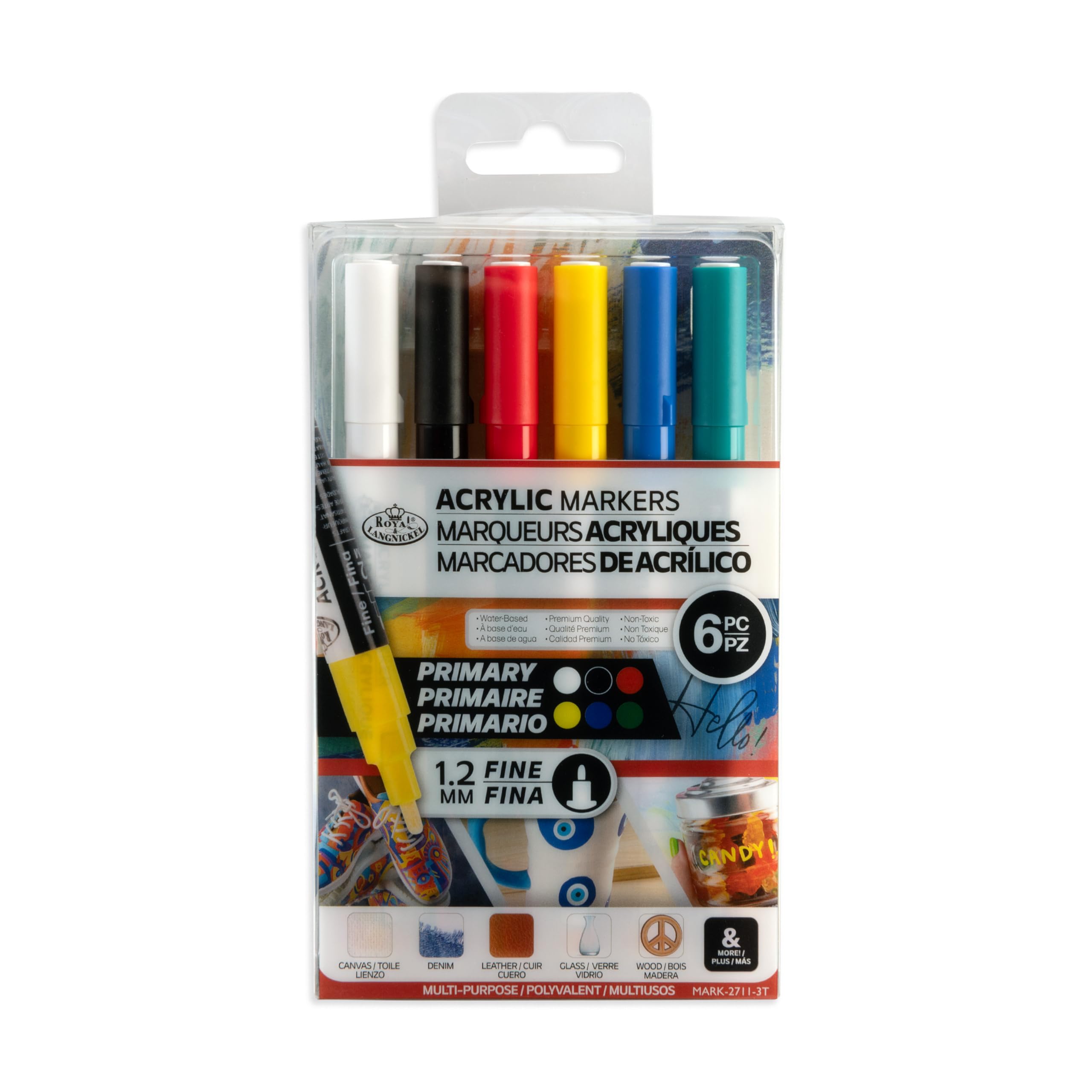 Royal & Langnickel 6 rotuladores de artista de pintura acrílica de 1,2 mm, colores primarios.