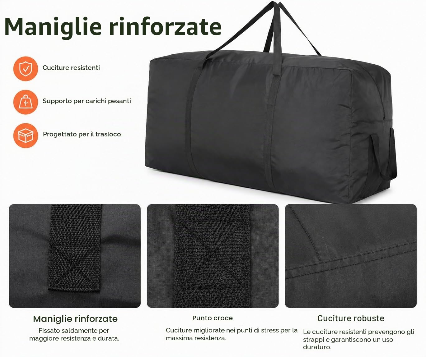 Borsa da 300 l, extra grande, Oxford 600D, resistente, con manici rinforzati per biancheria da letto, coperte, alberi di Natale, cuscini da giardino