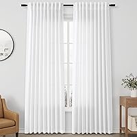 Vista 66 de Paneles de cortina de lino con pestaña trasera, de 84 pulgadas de largo, cortinas plisadas semitraslúcidas, mezcla de lino sintético, estilo rústico