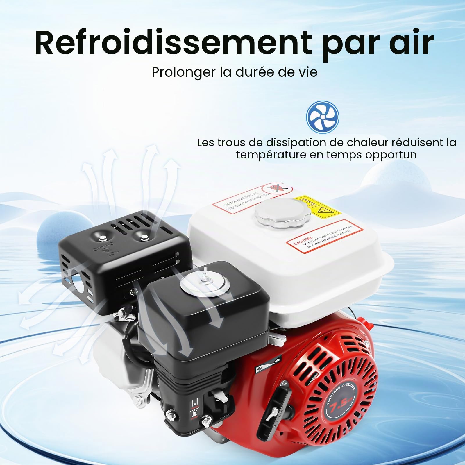 Moteur à essence 4 temps 7,5 CV, 215 ml/9,09 oz - Moteur à essence Go Kart - Moteur industriel - Moteur de rechange - Moteur d'entraînement pour charges lourdes - Rouge