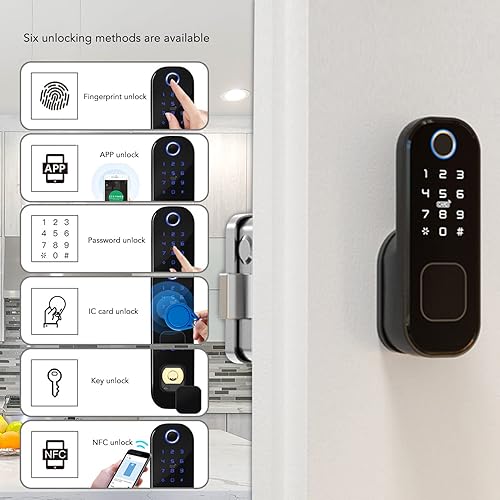 Miniatura 2 de Cerradura de puerta de entrada sin llave Cerradura de huella digital Cerradura de cerrojo de seguridad Control remoto Cerradura eléctrica WiFi para