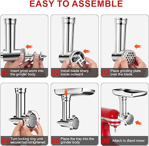 Miniatura 4 de Accesorios metálicos para molinillo de alimentos para batidoras de pie KitchenAid y batidoras de pie Cuisinart serie SM-50. Relleno de salchichas,