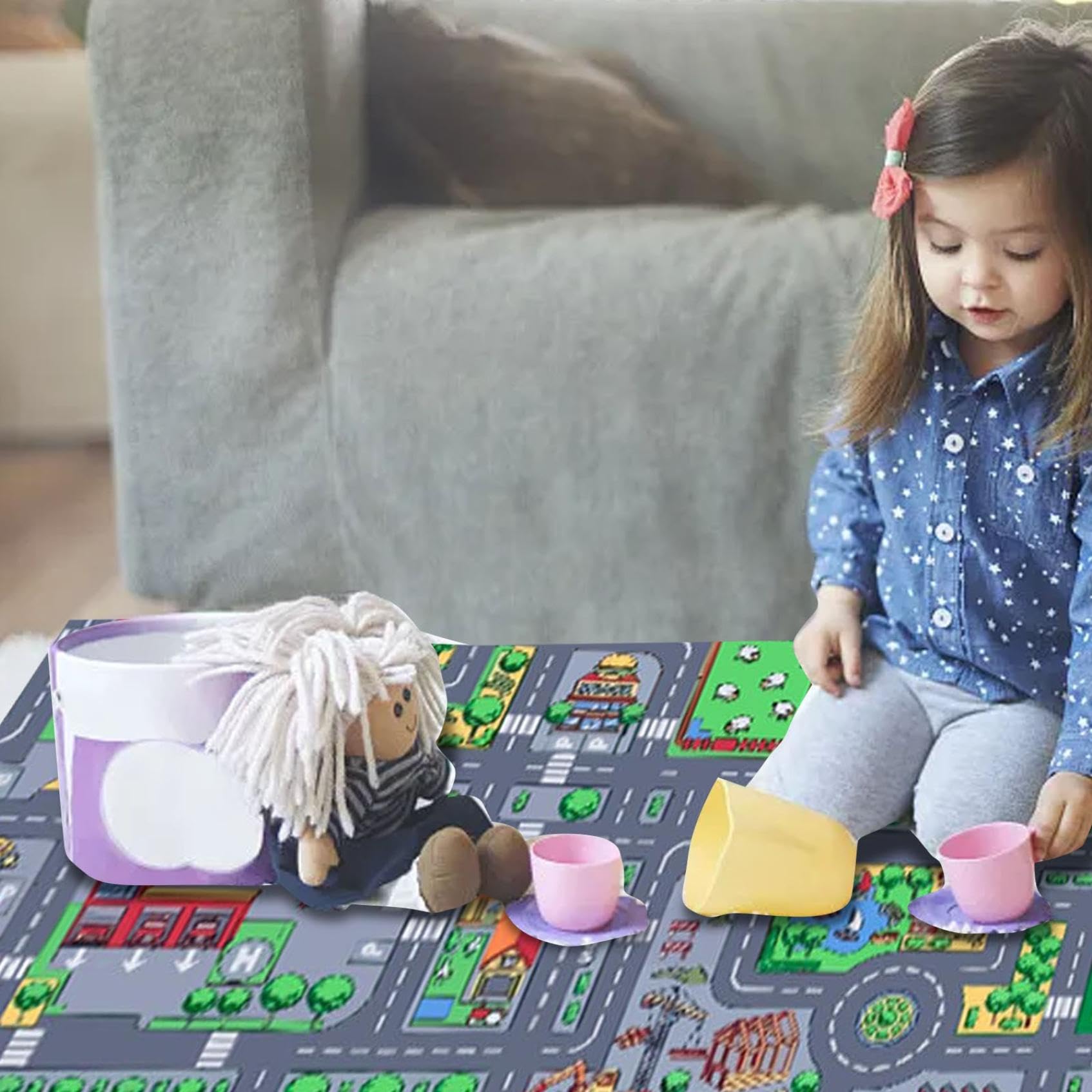 Tapis Voiture Enfant Tapis Chambre Enfant Tapis Circuit Voiture Tapis de Jeux Enfant Tapis Jeu Enfant Tapis Enfant Voiture Tapis de Voiture Enfant Chambre Fille et Garçon Antidérapant (140CM*100CM)