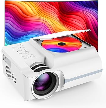 DVD Projector Portable with Build-In DVD Player - Mini Movie Projector with Built-In Speaker, Compatible with PC/ TV/ HDMI/ USB/ AV, 1080P HD 200" Screen for Outdoor Movies And Home Theater