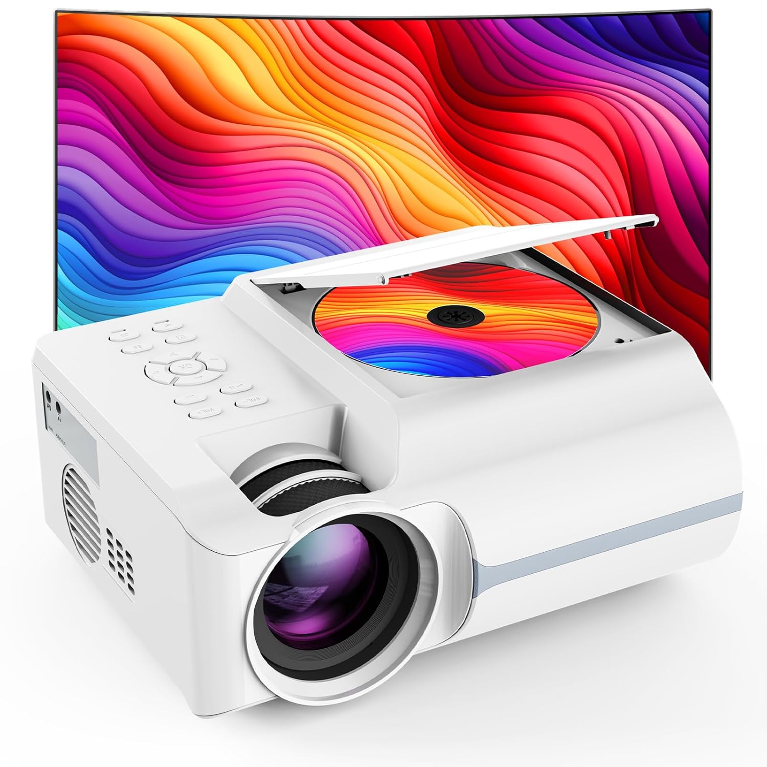 DVD Projector Portable with Build-In DVD Player - Mini Movie Projector with Built-In Speaker Compatible with PC TV