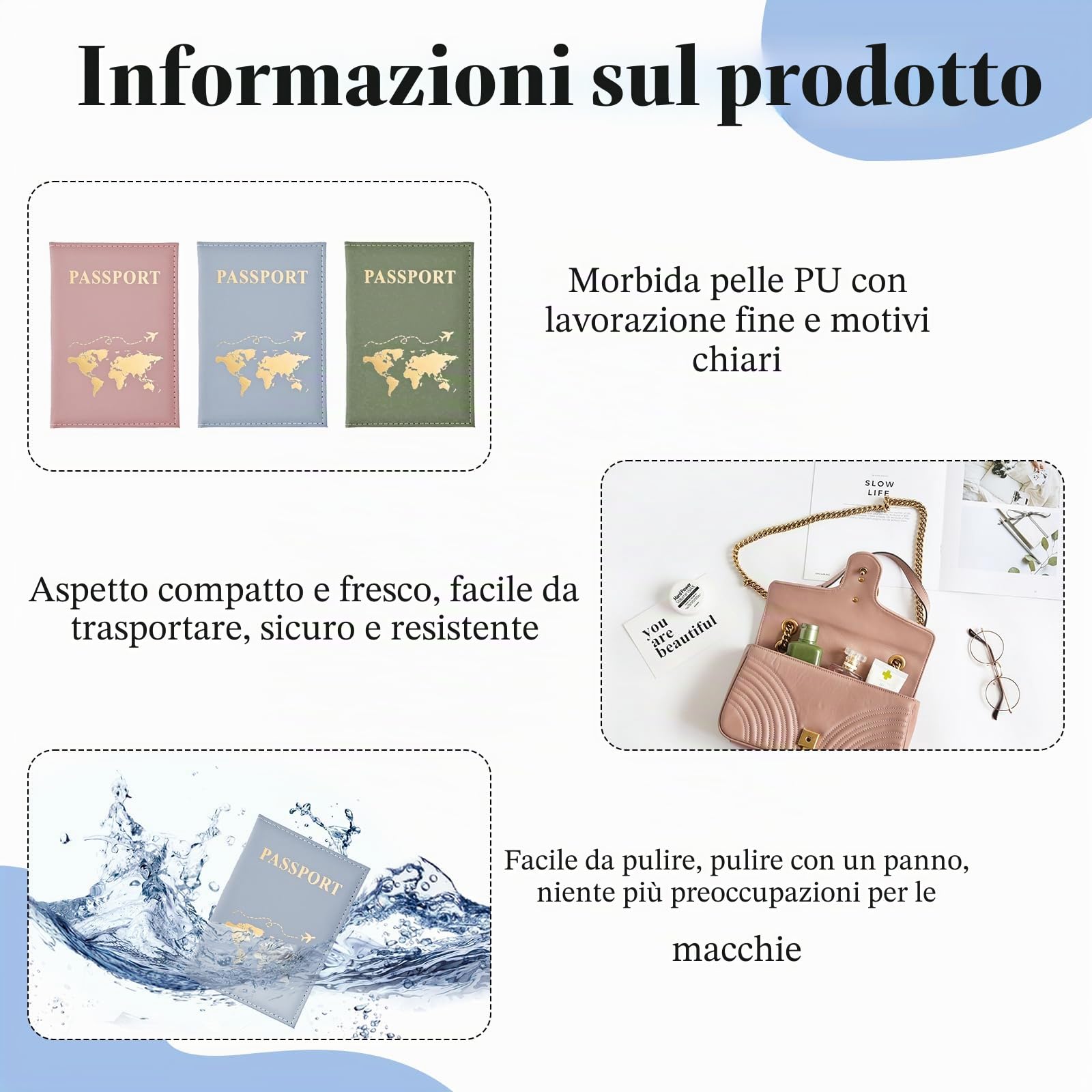 3 Pezzi Porta Passaporto da Viaggio, Custodia Passaporto Italiano, Cover Passaporto, PU Cuoio, Adatto per I Viaggi In Famiglia per Memorizzare I Passaporti delle Carte di Credito