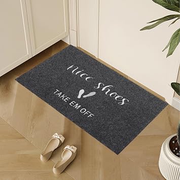 17 x 30 Welcome Mats, No Slip Funny Front Door mat for Home Entrance, Embroidered Funny Welcome Matt for Front Door, Low Profile Cute Shoes Take Them Off Door Mats for Front Door
