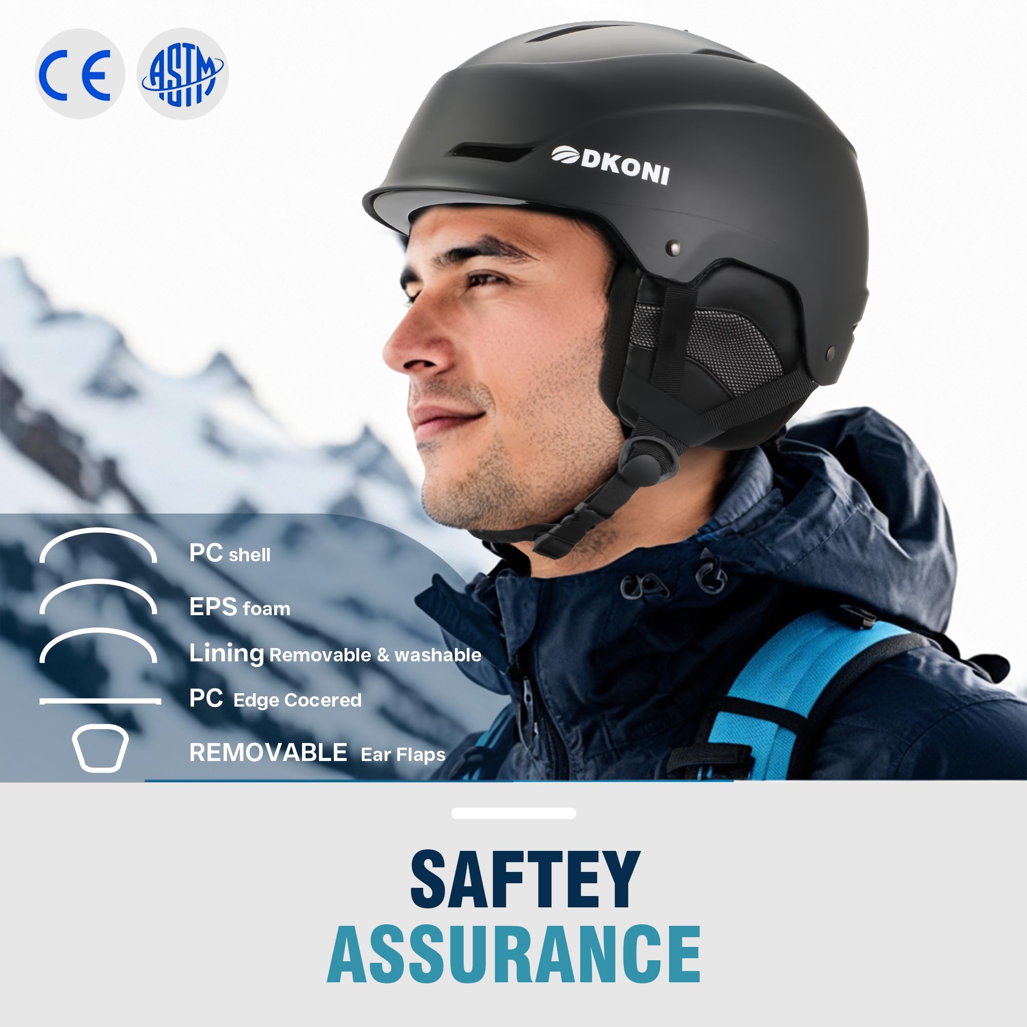 Ski Helmet for Adults Snowboard Helmet Men Women Youth Certified Snow Sports Helmet for Skiing Snowboarding (Black, Large: 22.5-24.5 inch (58-62cm))