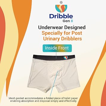 Post Urinary Dribbling Underwear for Men by Dribble - Male Urinary Dribbling and Incontinence Underwear with Mesh Pocket Provides Comfort and Confidence All Day Long - 1 Pair (Large)