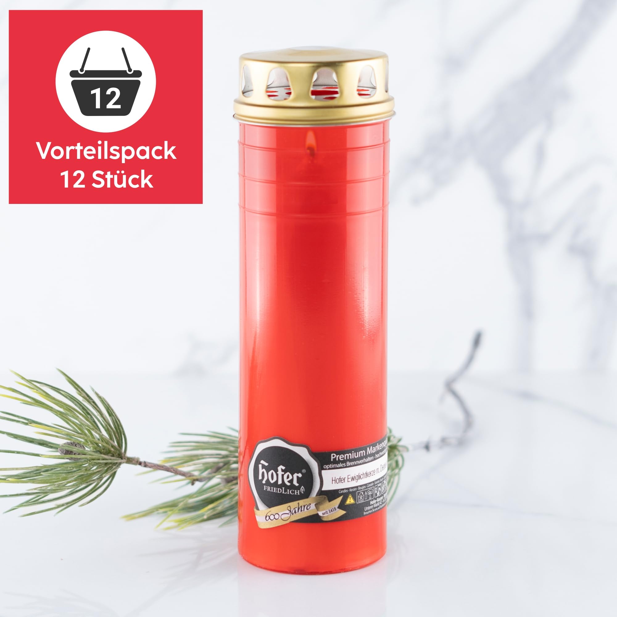 Juego de 12 velas grandes con tapa [rojo] de 120 a 140 horas de combustión, velas de luto con tapa, vela de cementerio, velas para decoración de tumbas y adornos para tumbas