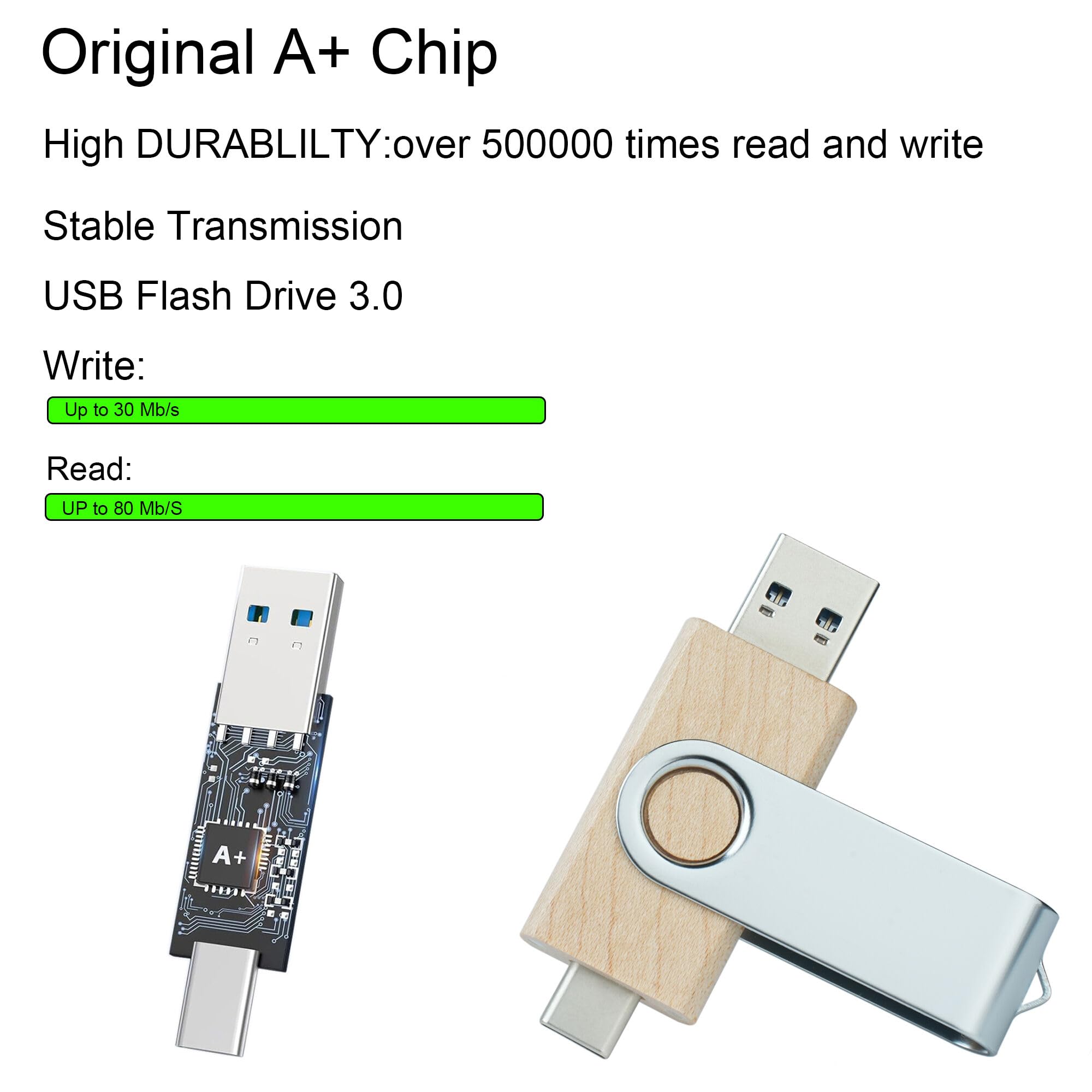 Pamięć USB C, 64 GB, pamięć USB C, pamięć USB 3.0, szybki napęd USB C, podwójny pendrive OTG, drewno klonowe, do telewizora, samochodu, smartfonów, komputera, laptopa, 5 sztuk