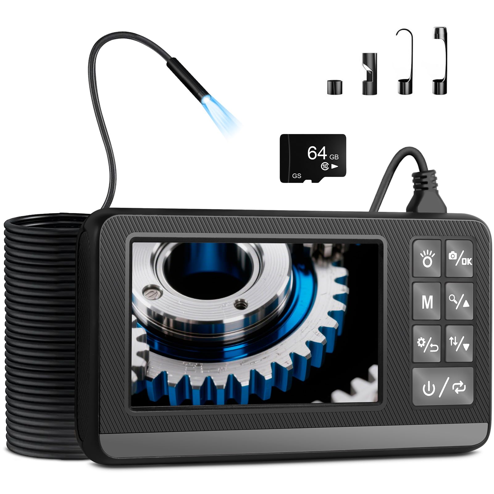 Endoscope Camera with Light, 4.3" IPS Screen, 1080P HD Borescope with 8 Adjustable LED Lights, 32.8ft Semi-Rigid Waterproof Snake Camera, IP67 Sewer Inspection Scope for Drain Pipe, Automotive, HVAC