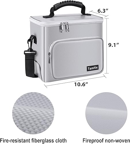 Miniatura 7 de Tamfile Bolsa de batería Lipo ignífuga con bolsillos aislados de calor de 4200F, a prueba de explosiones, segura para almacenamiento, transporte y