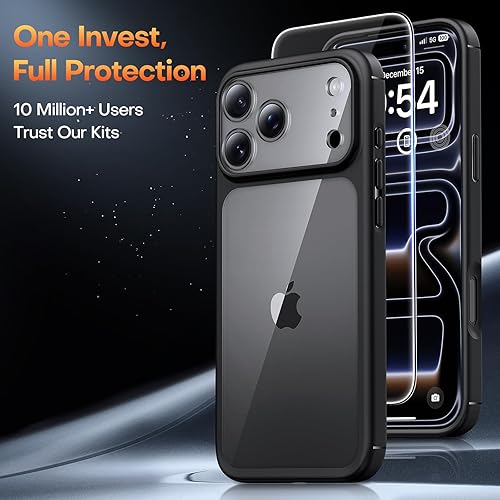 Miniatura 712 de TAURI Funda 3 en 1 para iPhone 13 Pro, [no amarilla] con 2 protectores de pantalla, funda delgada a prueba de golpes para iPhone 13 Pro, color negro