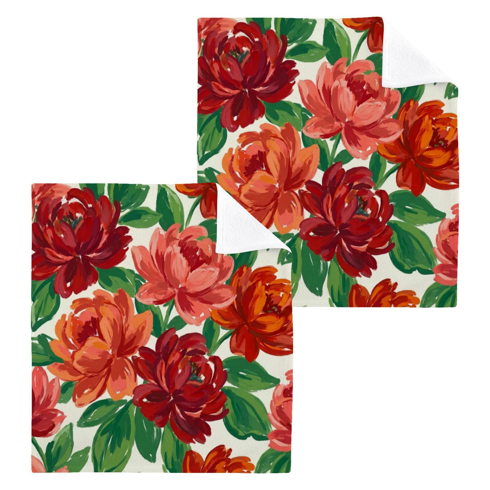 BOESI Vibrant Red Peony 12x12in Cotton Washcloth,Face Towel