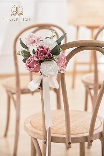 Miniatura 9 de TINGE TIME Flores artificiales, 25 rosas falsas con tallo para ramos de boda, centros de mesa, arreglos, fiestas, baby shower, decoración del hogar